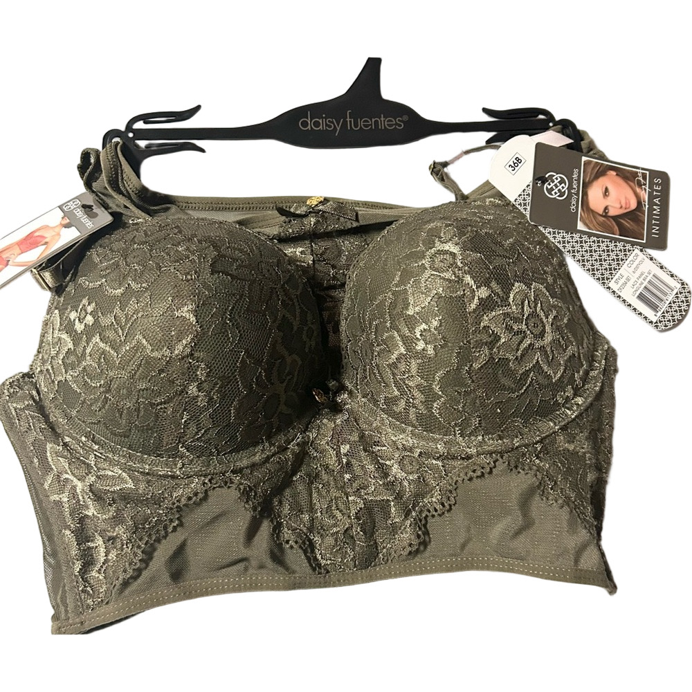 Daisy Fuentes Woman’s Lace Panel Longline Bra Thong Panties Set 36B NWT